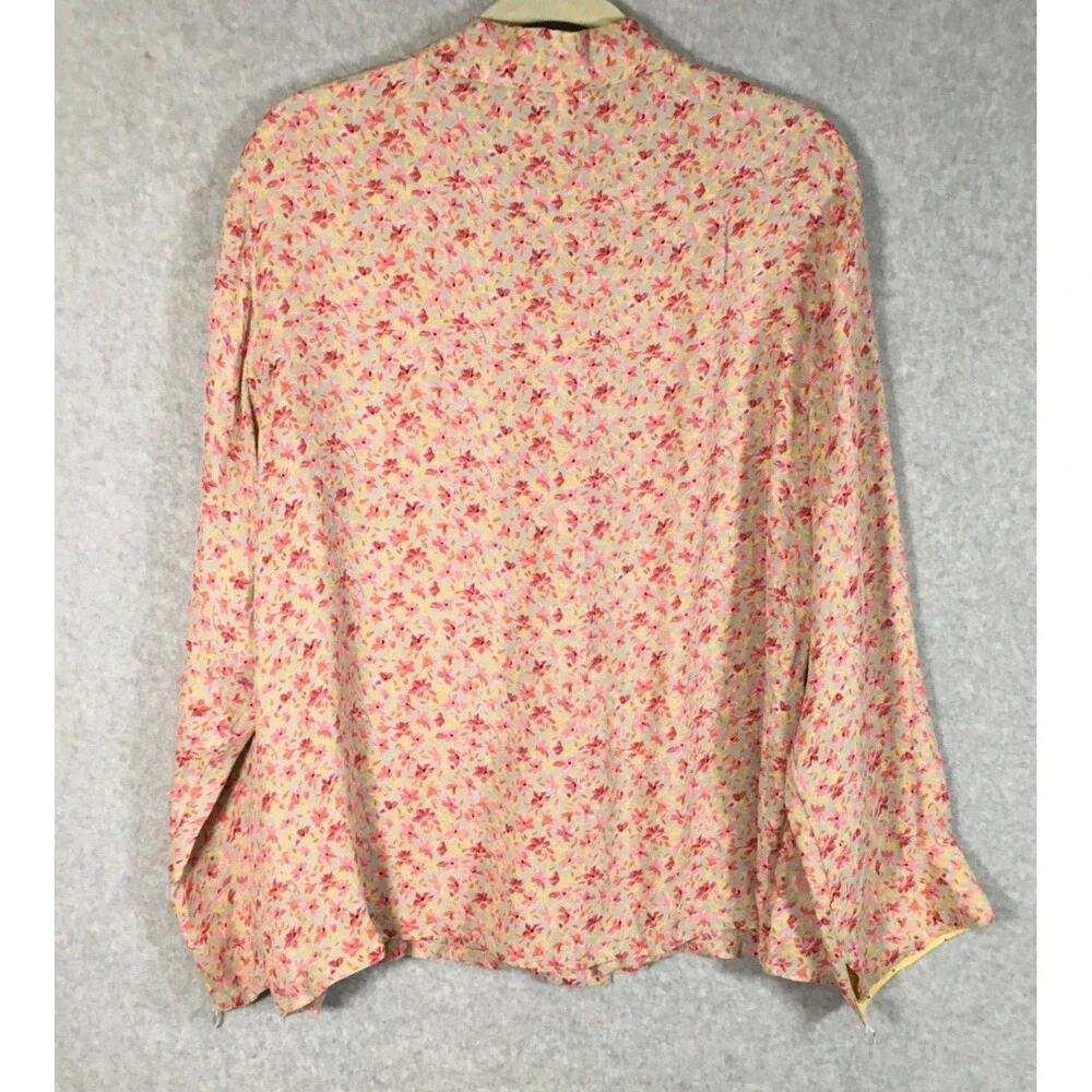 Vtg Womens M April Cornell Pink Floral Long Sleeve Button Shirt W /Pockets